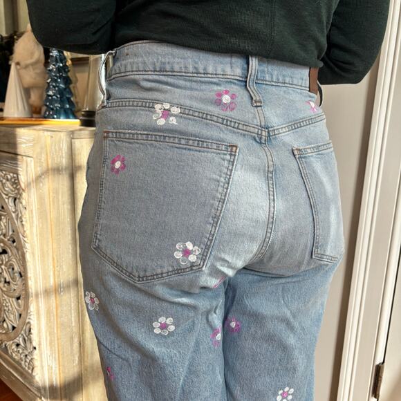 Madewell Women's Hand Painted Floral Denim Pants Slim Wide Leg Full Length Sz 31 - Picture 11 of 13